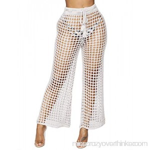 Cover Up Pants Swimwear Womens Sexy High Waist Net Hollow Out Crochet Pants Coverups White B07P816478